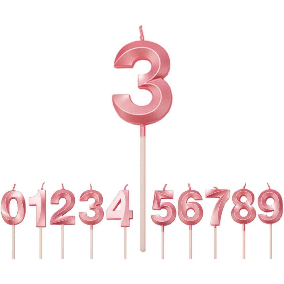 Lumanare Cifra 3, Flippy, Model Diamond, 5 x 3.4 cm, Roz [1]