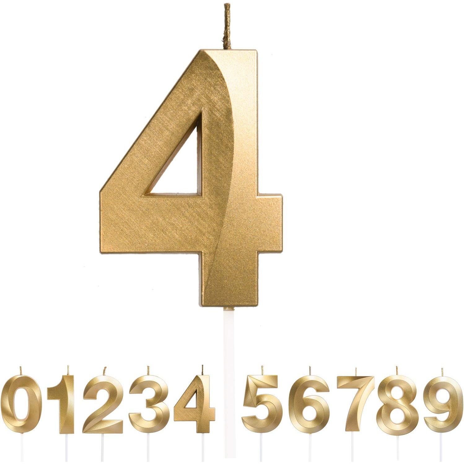 Lumanare Cifra 4, Flippy, Model Diamond, 5 x 3.4 cm, Auriu [3]