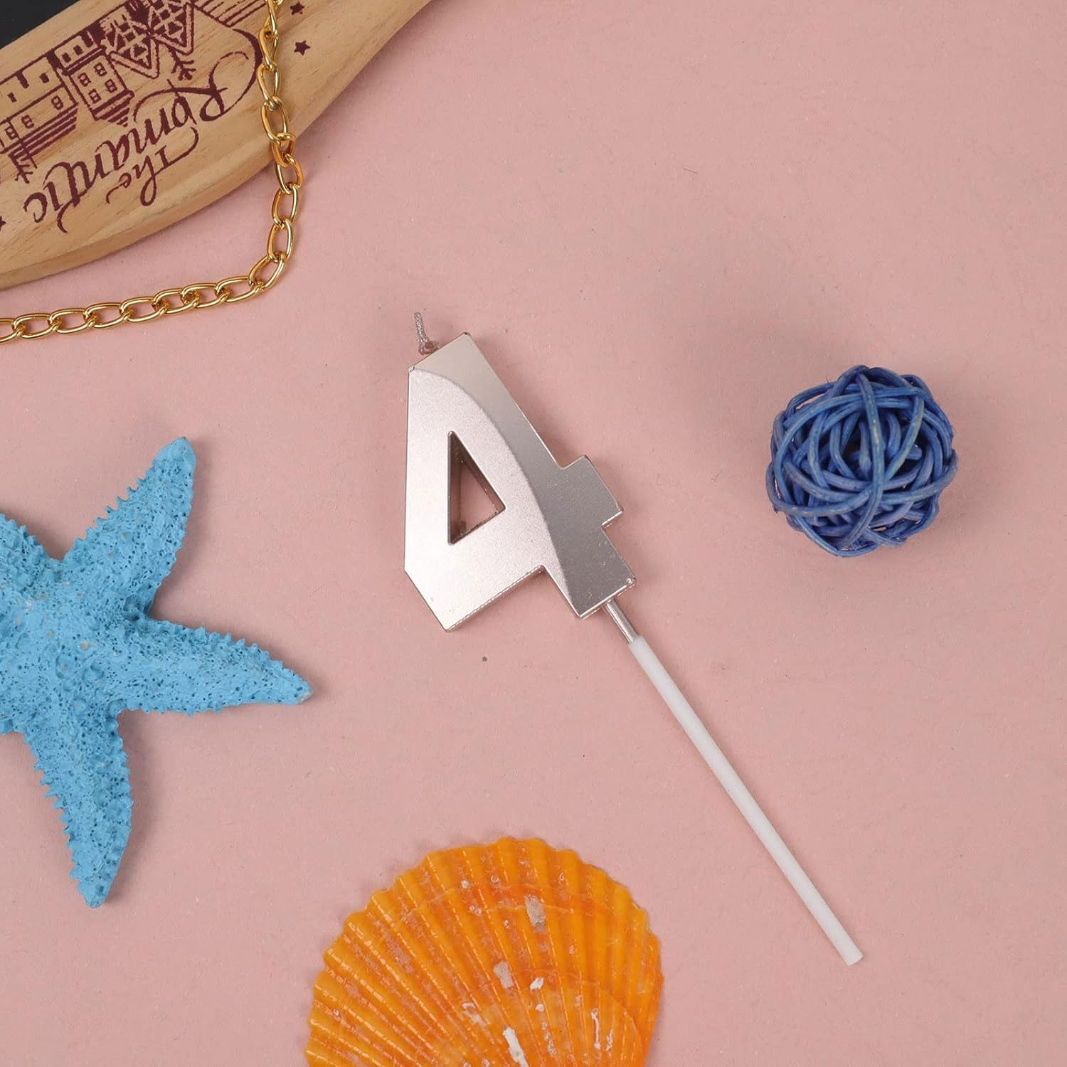 Lumanare Cifra 4, Flippy, Model Diamond, 5 x 3.4 cm, Argintiu [3]