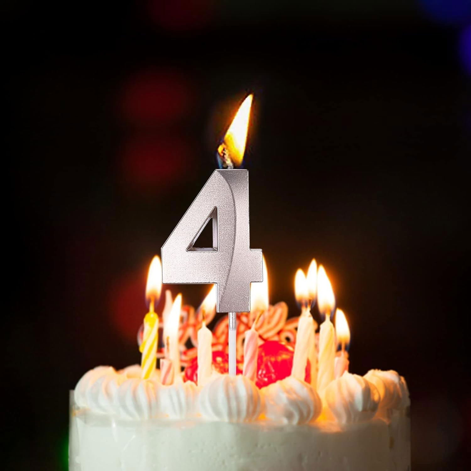 Lumanare Cifra 4, Flippy, Model Diamond, 5 x 3.4 cm, Argintiu [4]