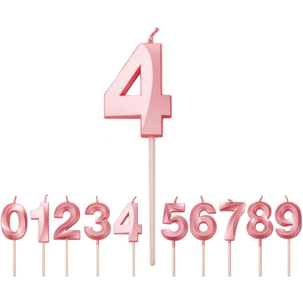 Lumanari si Toppere - Lumanare Cifra 4, Flippy, Model Diamond, 5 x 3.4 cm, Roz