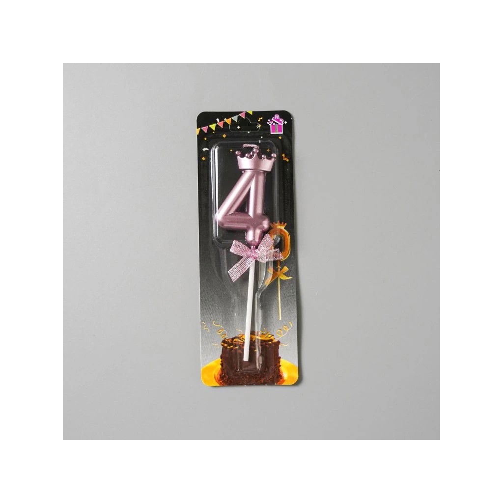 Lumanare Cifra 4, Flippy, Model Coroana cu Fundita, Pentru Tort, 6 x 2.5 cm Mov [5]
