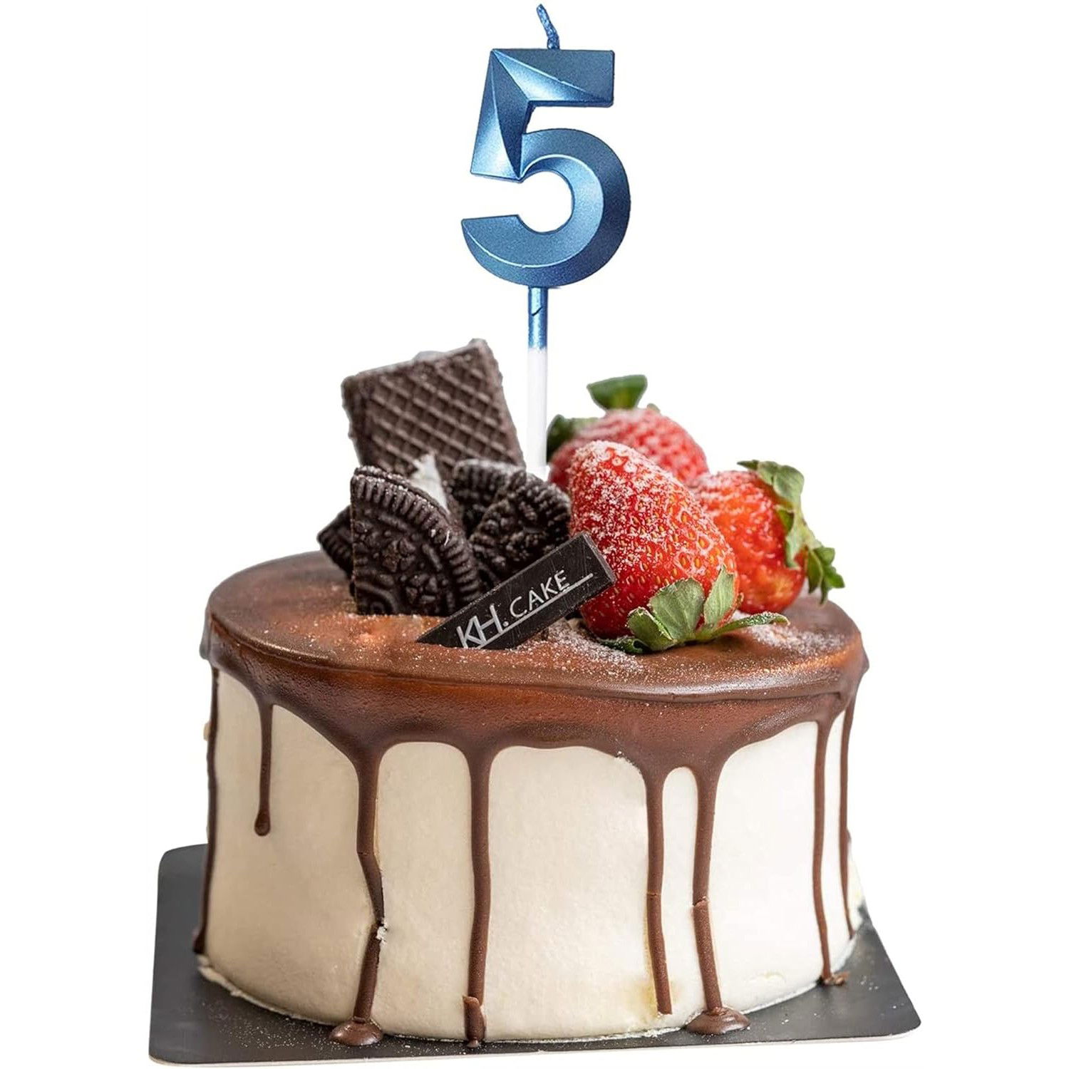 Lumanari si Toppere - Lumanare Cifra 5, Flippy, Model Diamond, 5 x 3.4 cm, Albastru