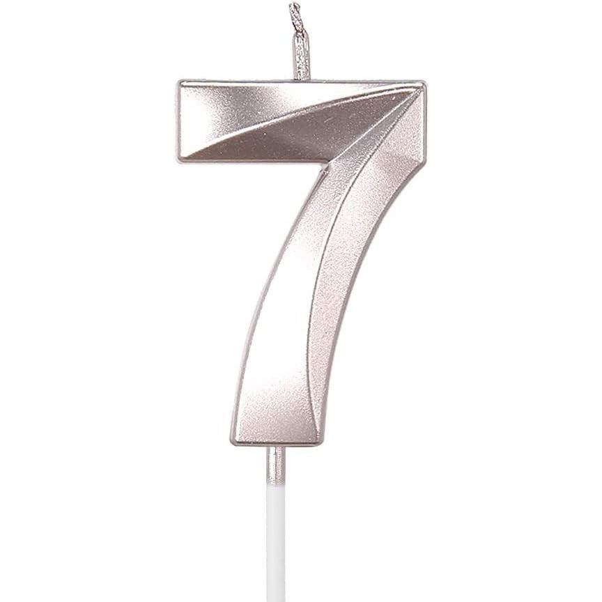 Lumanari si Toppere - Lumanare Cifra 7, Flippy, Model Diamond, 5 x 3.4 cm, Argintiu