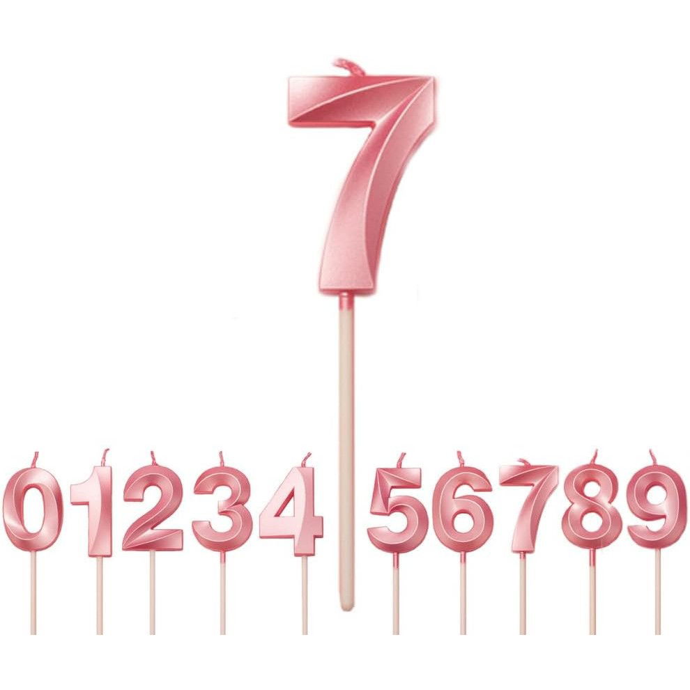 Lumanari si Toppere - Lumanare Cifra 7, Flippy, Model Diamond, 5 x 3.4 cm, Roz