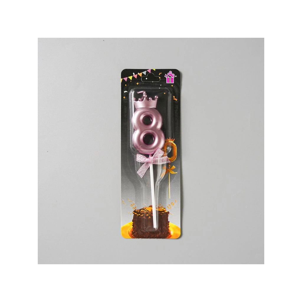 Pentru casa - Lumanare Cifra 8, Flippy, Model Coroana cu Fundita, Pentru Tort, 6 x 2.5 cm Mov