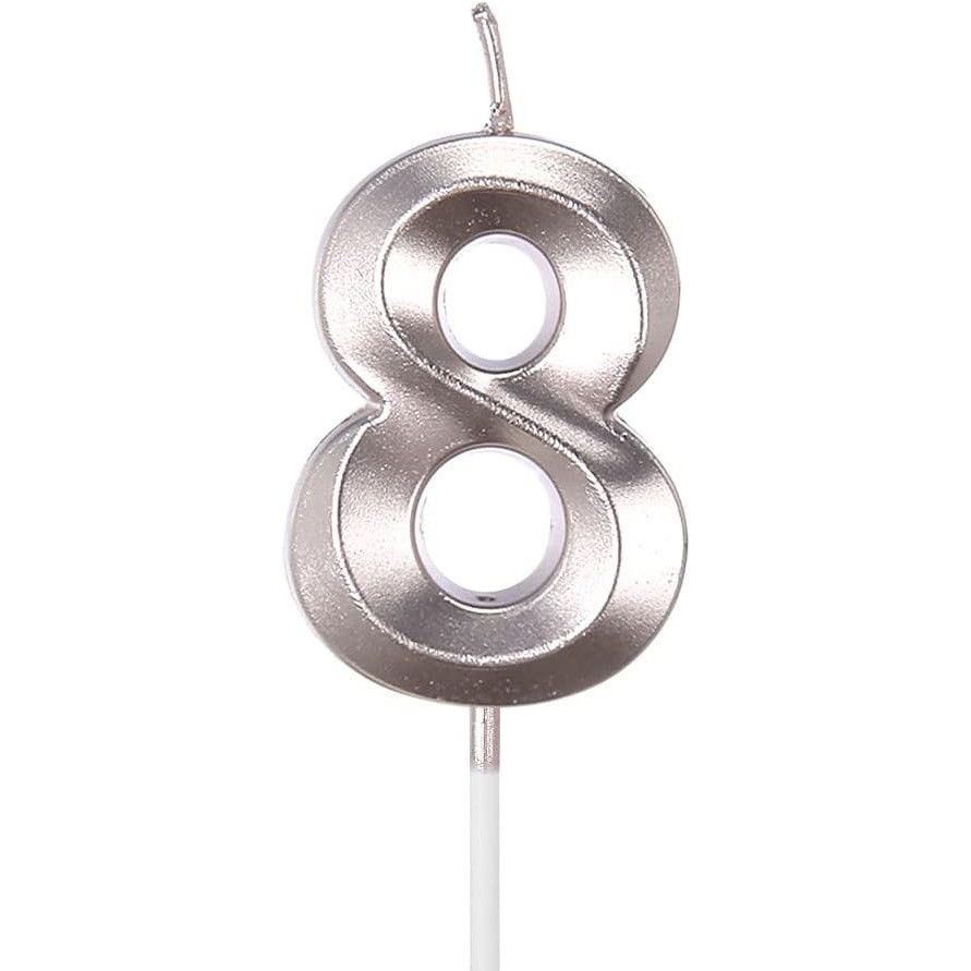 Lumanari si Toppere - Lumanare Cifra 8, Flippy, Model Diamond, 5 x 3.4 cm, Argintiu