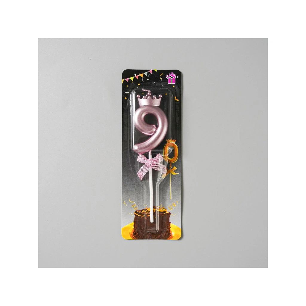 Lumanare Cifra 9, Flippy, Model Coroana cu Fundita, Pentru Tort, 6 x 2.5 cm Mov [4]