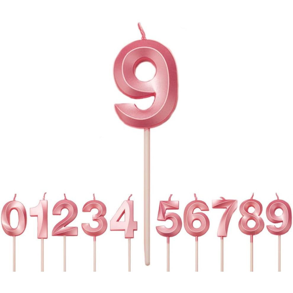 Lumanari si Toppere - Lumanare Cifra 9, Flippy, Model Diamond, 5 x 3.4 cm, Roz