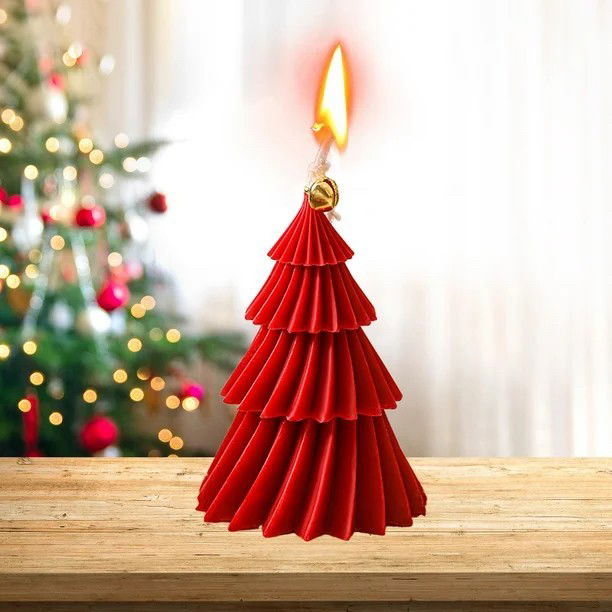 Lumanare de Craciun Parfumata, Flippy, Lumanare Rotativa cu Aromaterapie, Model Brad de Craciun forma Lunga, din Ceara de Soia, 11 x 8 x 8 cm, Rosu [7]