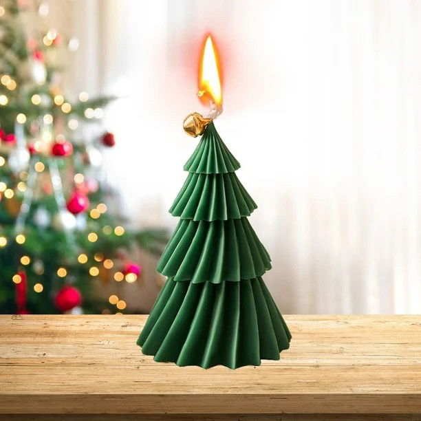 Lumanare de Craciun Parfumata, Flippy, Lumanare Rotativa cu Aromaterapie, Model Brad de Craciun forma Lunga, din Ceara de Soia, 11 x 8 x 8 cm, Verde [3]