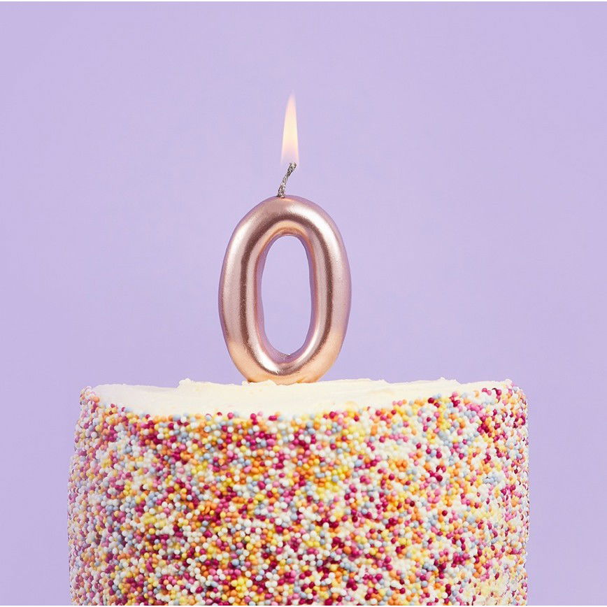 10 - 25 LEI - Lumanare de Tort, Flippy, Model Cifra 0, Party, 4.5 x 2.5 cm, din Parafina, Rose Gold