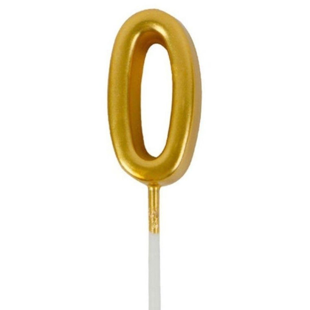 Lumanari si Toppere - Lumanare de Tort, Flippy, Model Cifra 0, Party, 4.5 x 2.5 cm, din Parafina, Auriu