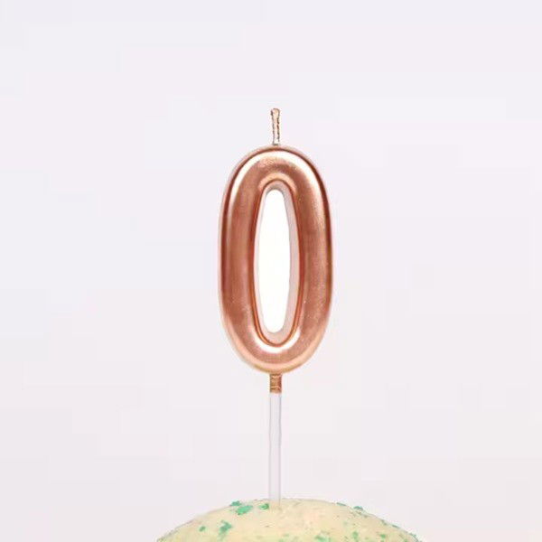Lumanare de Tort, Flippy, Model Cifra 0, Party, 4.5 x 2.5 cm, din Parafina, Rose Gold [5]