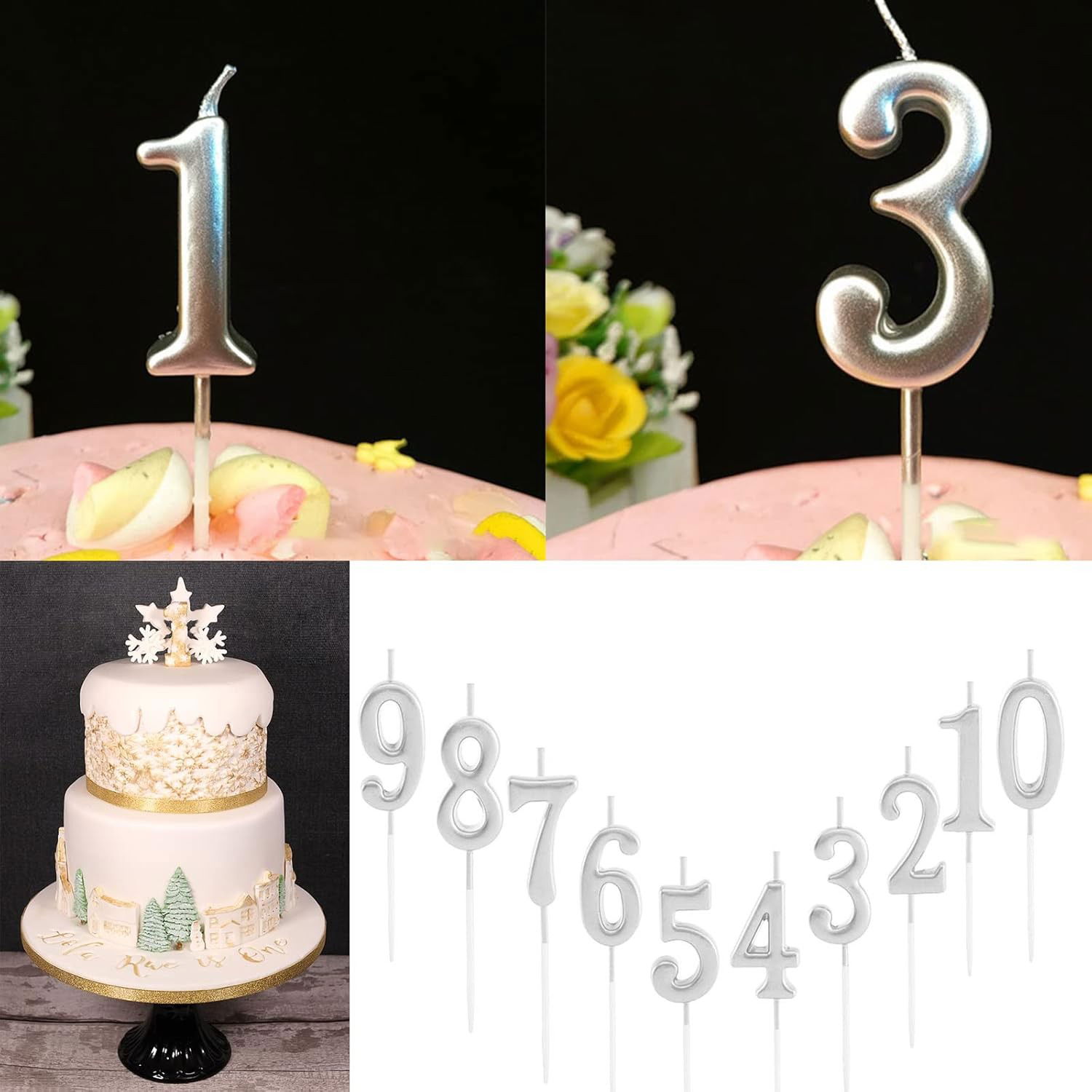 Lumanare de Tort, Flippy, Model Cifra 1, Party, 4.5 x 2.5 cm, din Parafina, Argintiu [5]