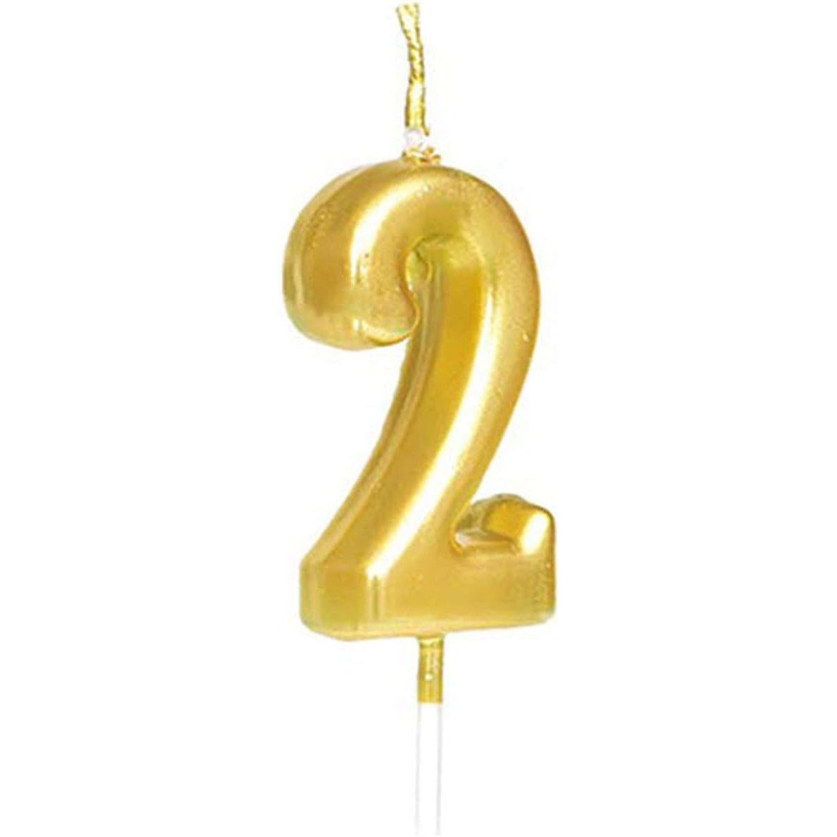 Lumanari si Toppere - Lumanare de Tort, Flippy, Model Cifra 2, Party, 4.5 x 2.5 cm, din Parafina, Auriu