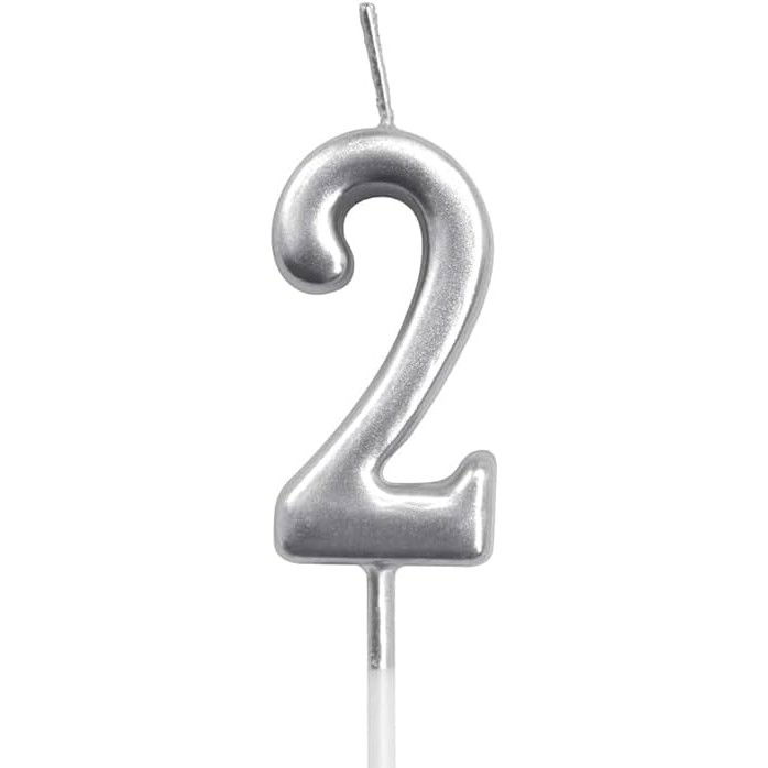 Lumanari si Toppere - Lumanare de Tort, Flippy, Model Cifra 2, Party, 4.5 x 2.5 cm, din Parafina, Argintiu