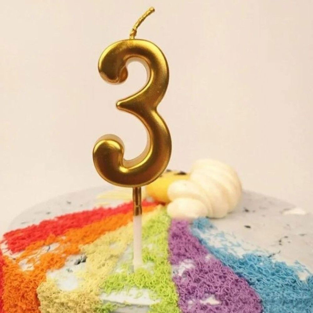 Lumanari si Toppere - Lumanare de Tort, Flippy, Model Cifra 3, Party, 4.5 x 2.5 cm, din Parafina, Auriu