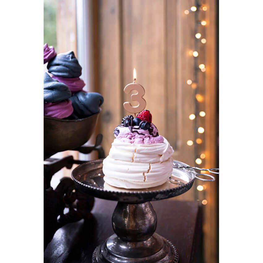 Lumanare de Tort, Flippy, Model Cifra 3, Party, 4.5 x 2.5 cm, din Parafina, Rose Gold [6]