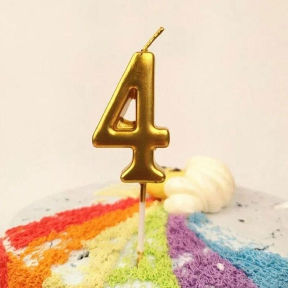 Lumanari si Toppere - Lumanare de Tort, Flippy, Model Cifra 4, Party, 4.5 x 2.5 cm, din Parafina, Auriu