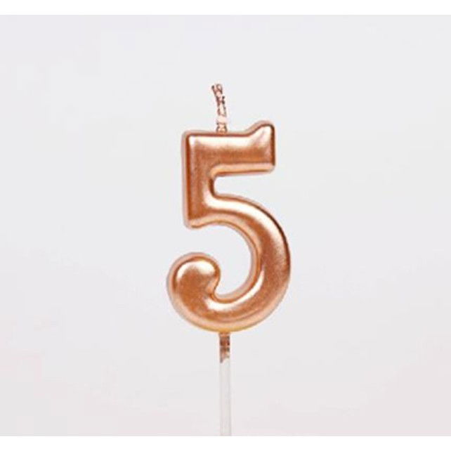 Lumanare de Tort, Flippy, Model Cifra 5, Party, 4.5 x 2.5 cm, din Parafina, Rose Gold [6]