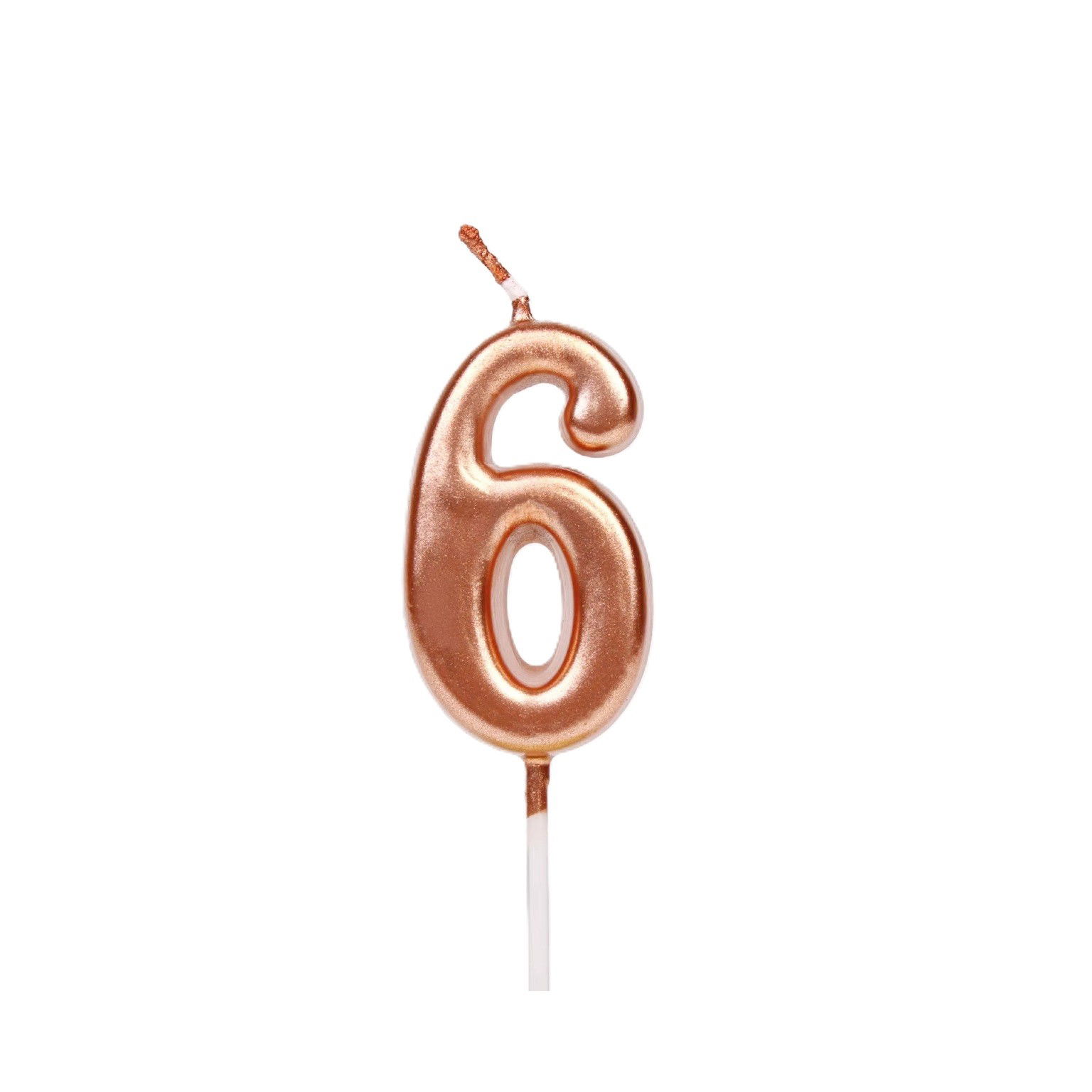 10 - 25 LEI - Lumanare de Tort, Flippy, Model Cifra 6, Party, 4.5 x 2.5 cm, din Parafina, Rose Gold