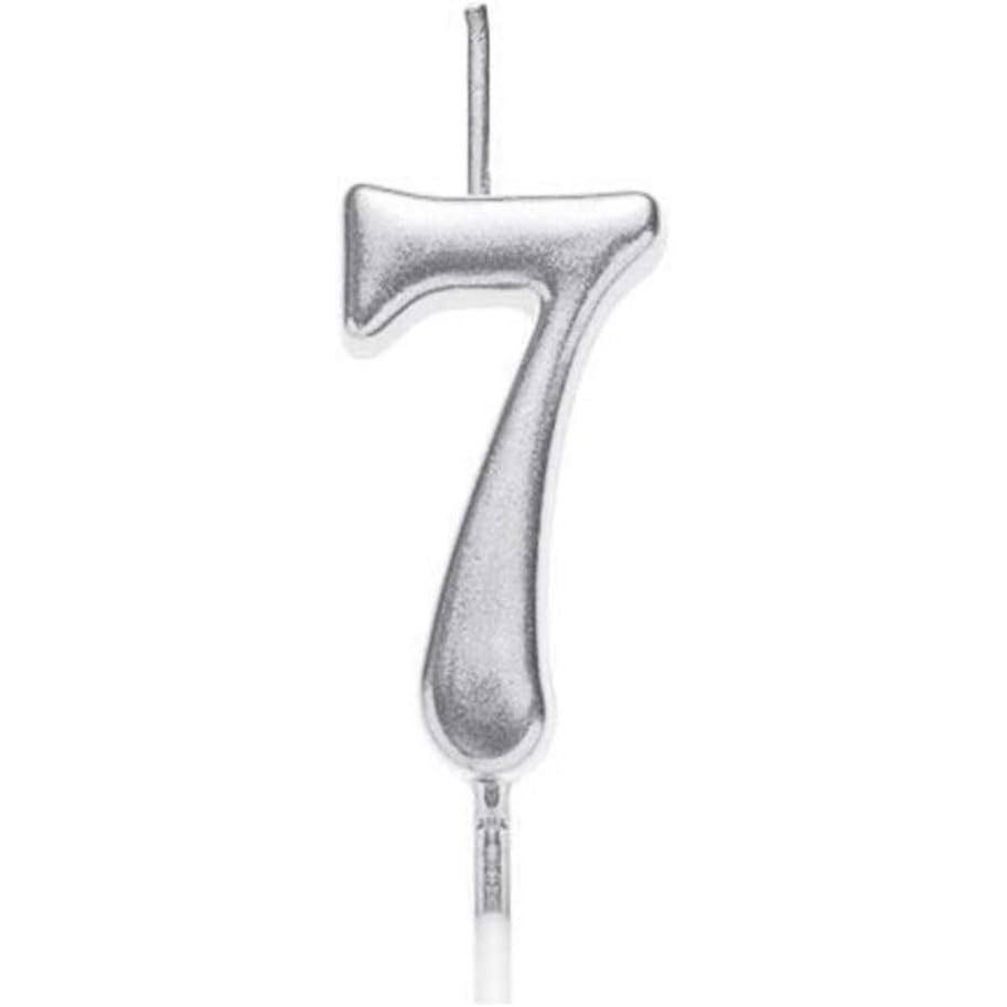 Lumanari si Toppere - Lumanare de Tort, Flippy, Model Cifra 7, Party, 4.5 x 2.5 cm, din Parafina, Argintiu