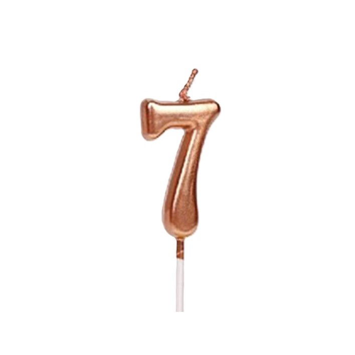 Lumanari si Toppere - Lumanare de Tort, Flippy, Model Cifra 7, Party, 4.5 x 2.5 cm, din Parafina, Rose Gold