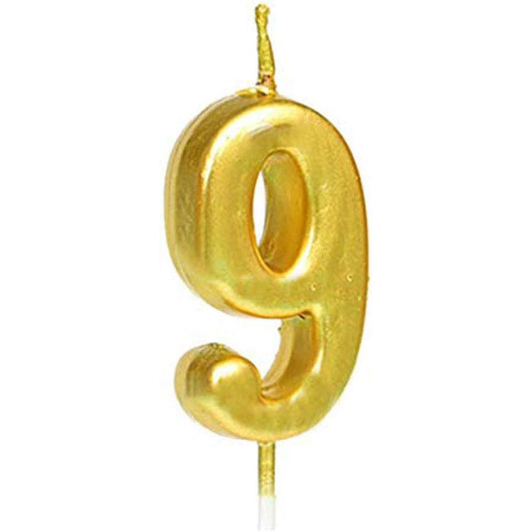 10 - 25 LEI - Lumanare de Tort, Flippy, Model Cifra 9, Party, 4.5 x 2.5 cm, din Parafina, Auriu
