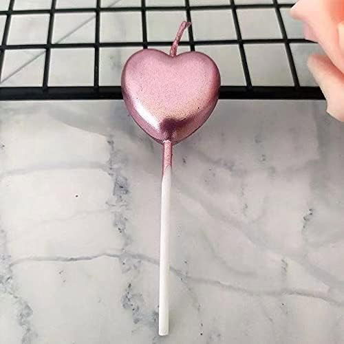 Lumanare de Tort, Flippy, Model Inima, Party, 8.5 x 3 cm, Roz Gold [4]