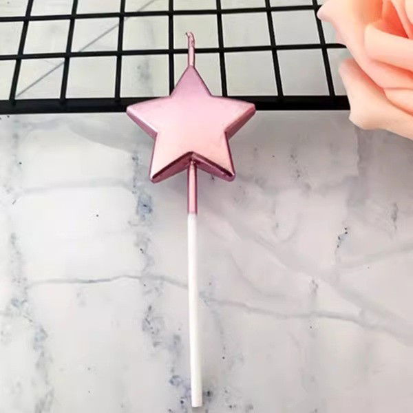 Lumanare de Tort, Flippy, Model Steluta, Party, 8.5 x 3.2 cm, Roz Auriu [3]