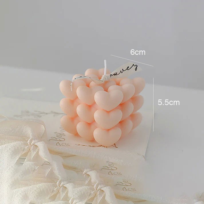 Pentru casa - Lumanare Parfumata Decorativa, Flippy, Model Abstract Cub din Inimioare, Lumanare pentru Diferite Ocazii, 6 x 5.5 cm, Aroma de Portocala, Portocaliu