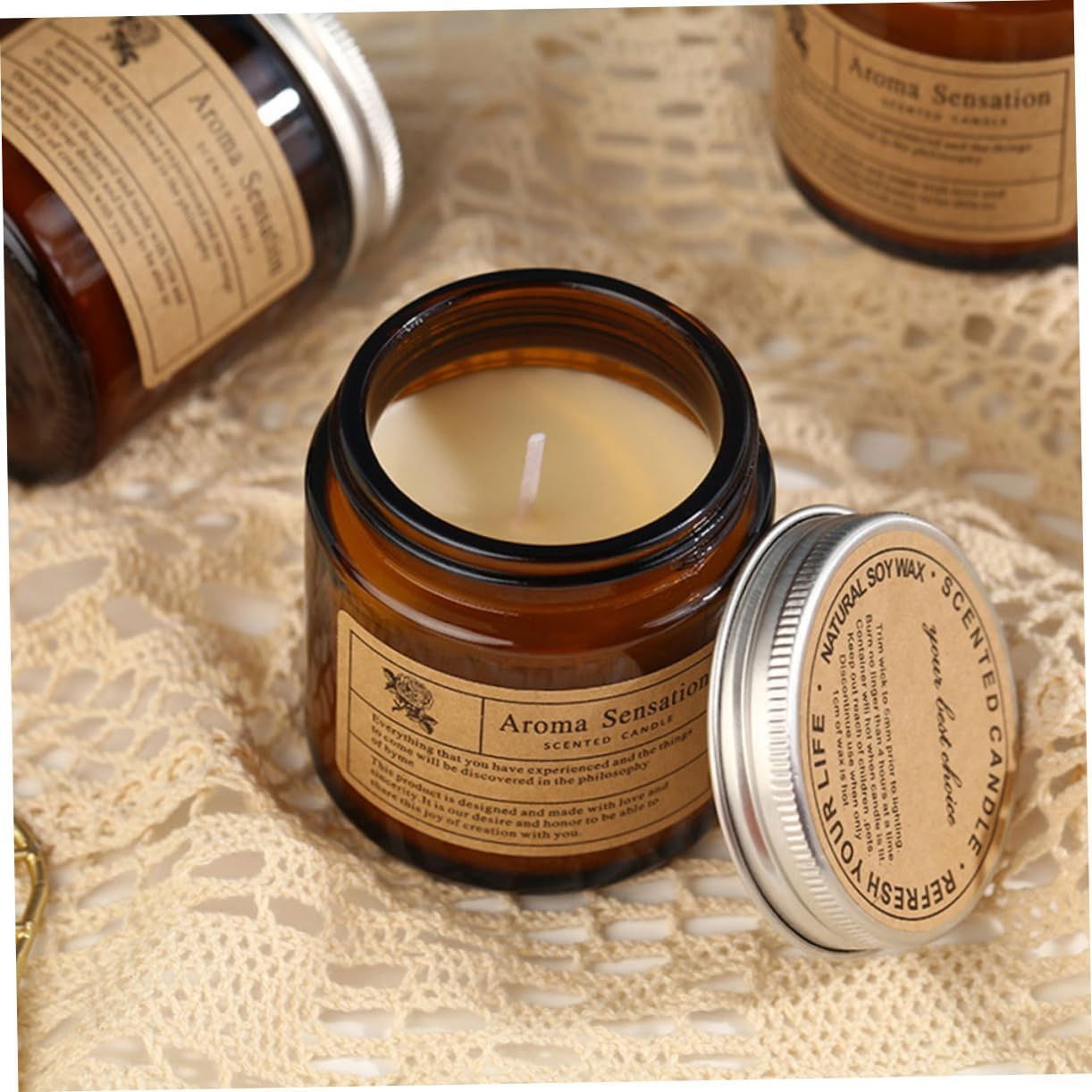 Lumanare Parfumata, Flippy, Model Borcan Maro, Aroma de Clopotei, din Ceara Vegetala, 6 x 6.5 x 6.5 cm, Maro [6]