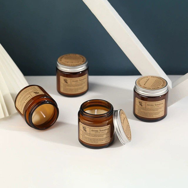 Lumanare Parfumata, Flippy, Model Borcan Maro, Aroma de Ceai Alb Lychee, din Ceara Vegetala, 6 x 6.5 x 6.5 cm, Maro [9]