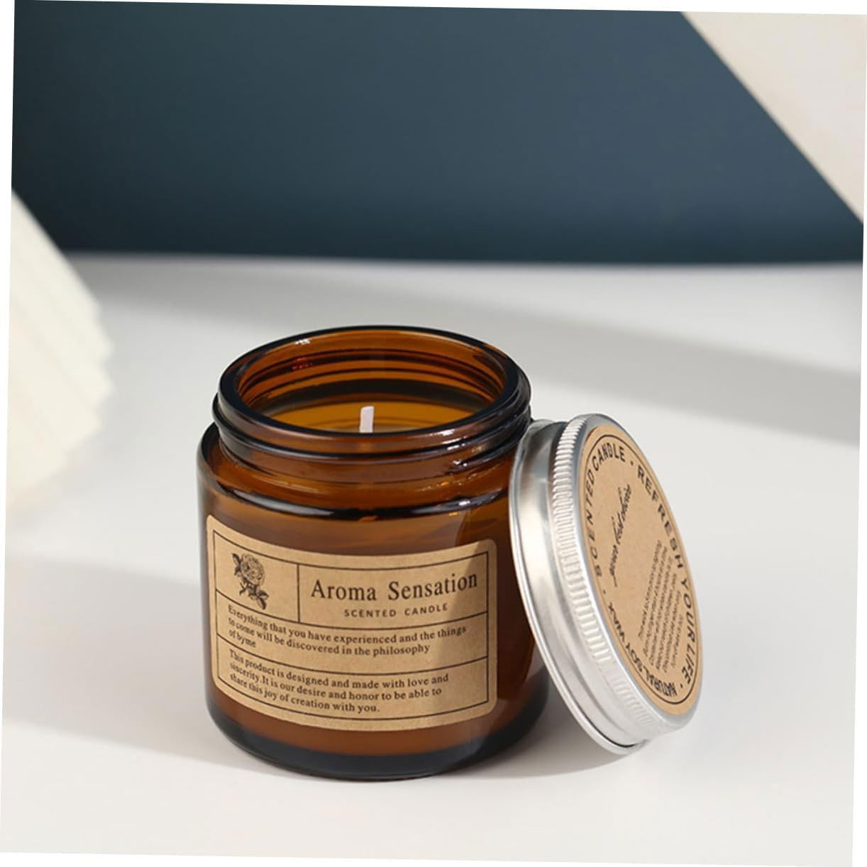 Lumanare Parfumata, Flippy, Model Borcan Maro, Aroma de Lemn de Santal, din Ceara Vegetala, 6 x 6.5 x 6.5 cm, Maro [4]