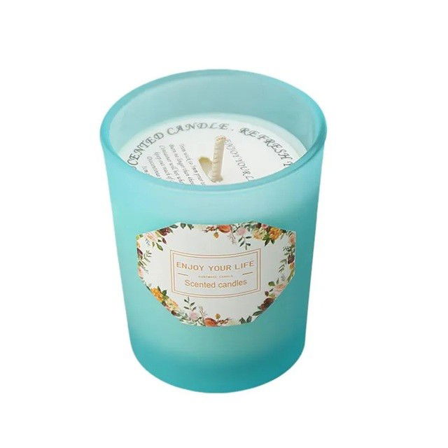 Lumanare Parfumata, Flippy, Model Pahar Albastru, Aroma de Lime si Busuioc, din Ceara de Soia, 6.2 x 5.2 cm, Albastru [4]