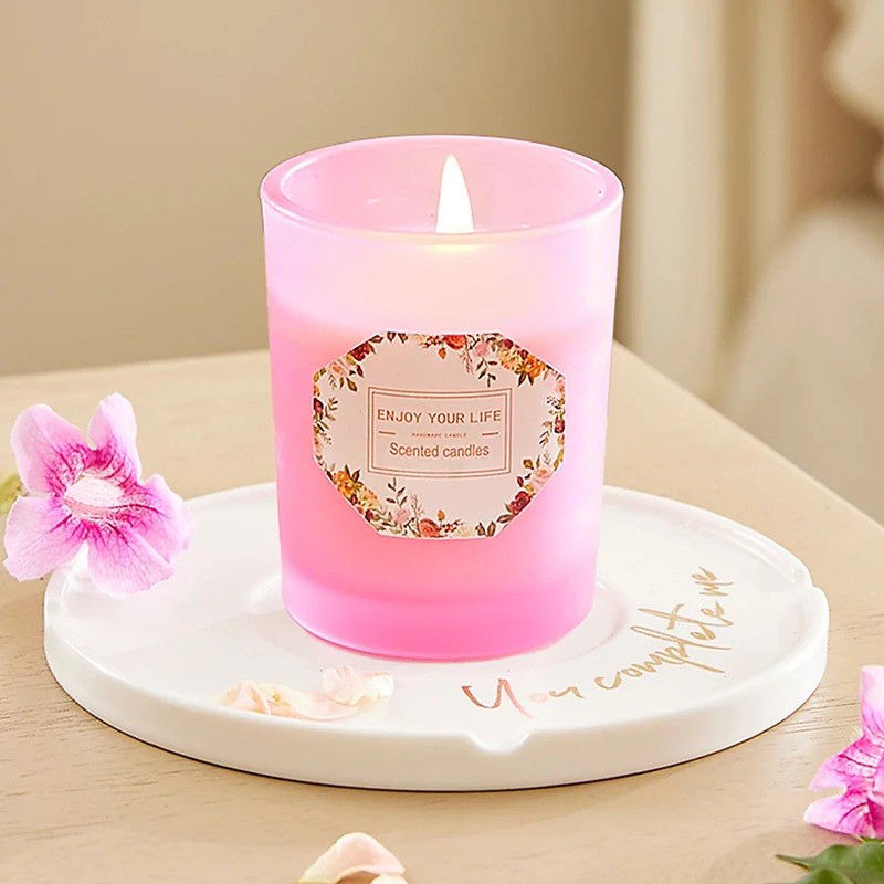 Lumanare Parfumata, Flippy, Model Pahar Roz, Aroma de Lamaie si Trandafir, din Ceara de Soia, 6.2 x 5.2 cm, Roz [3]