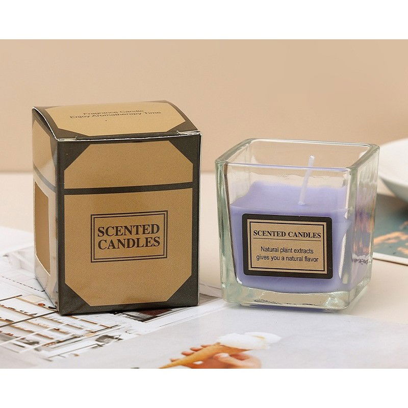 10 - 25 LEI - Lumanare Parfumata, Flippy, Model Pahar Transparent, cu Ulei Esential, 4.8 x 5.4 x 5.5 cm, Aroma de Lavanda, Mov