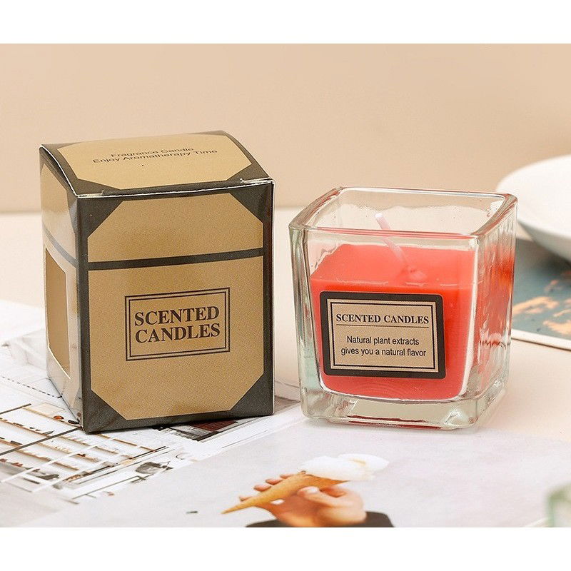 Lumanari - Lumanare Parfumata, Flippy, Model Pahar Transparent, cu Ulei Esential, 4.8 x 5.4 x 5.5 cm, Aroma de Capsuni, Rosu