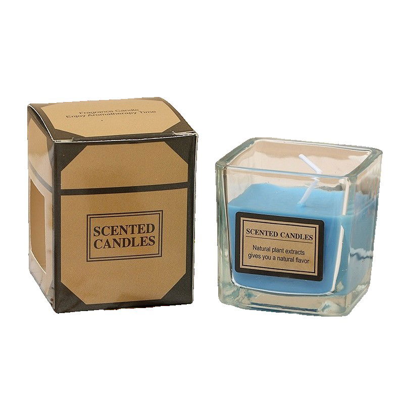 Lumanari - Lumanare Parfumata, Flippy, Model Pahar Transparent, cu Ulei Esential, 4.8 x 5.4 x 5.5 cm, Aroma de Frezie, Albastru