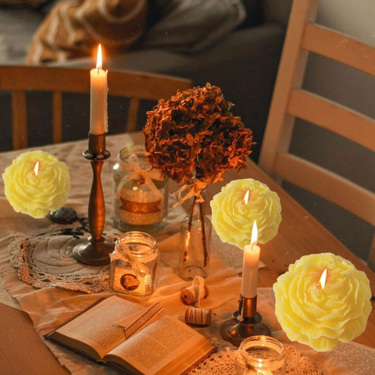 Lumanare Parfumata, Flippy, Model Trandafir, Ardere 10h, 70 g, 7.5 x 3.5 cm, Parfum de Citrice, Galben [4]