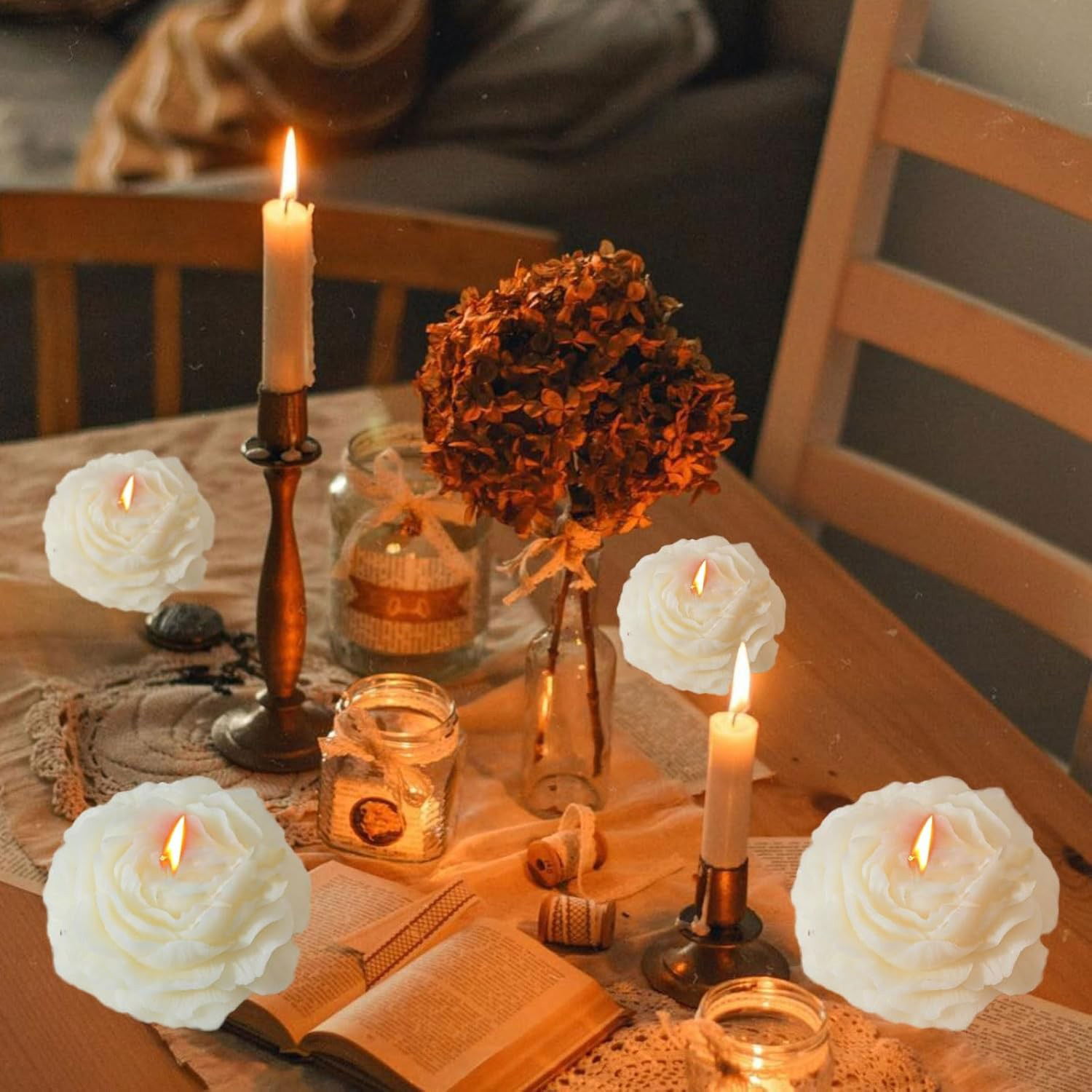 Lumanare Parfumata, Flippy, Model Trandafir, Ardere 10h, 70 g, 7.5 x 3.5 cm, Parfum de Tuberoza, Alb [4]