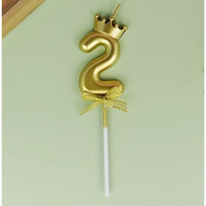 Lumanare pentru Tort Cifra 2, Model Coroana, Gold, Flippy, Party [9]