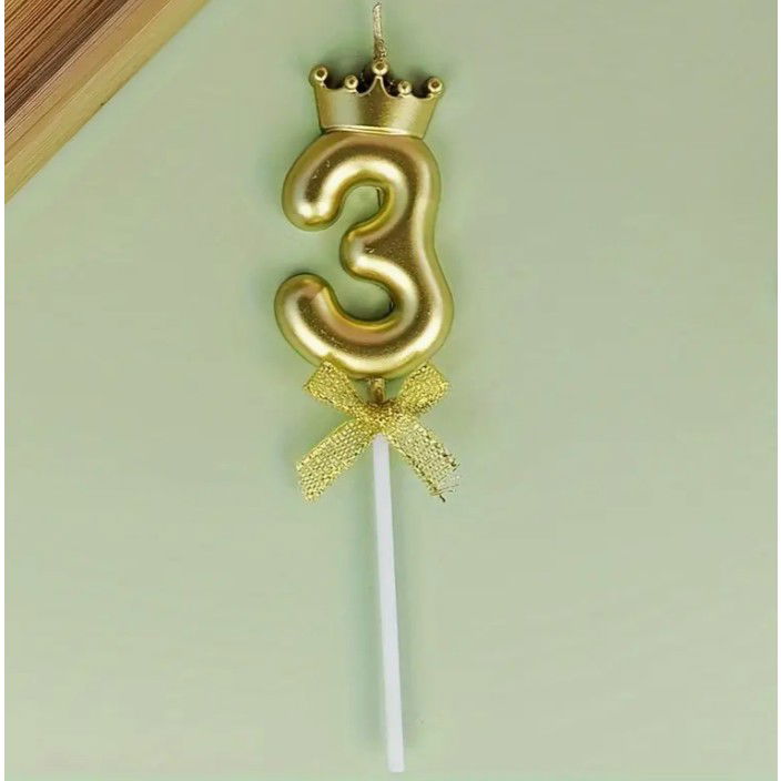 Lumanare pentru Tort Cifra 3, Model Coroana, Gold, Flippy, Party [11]