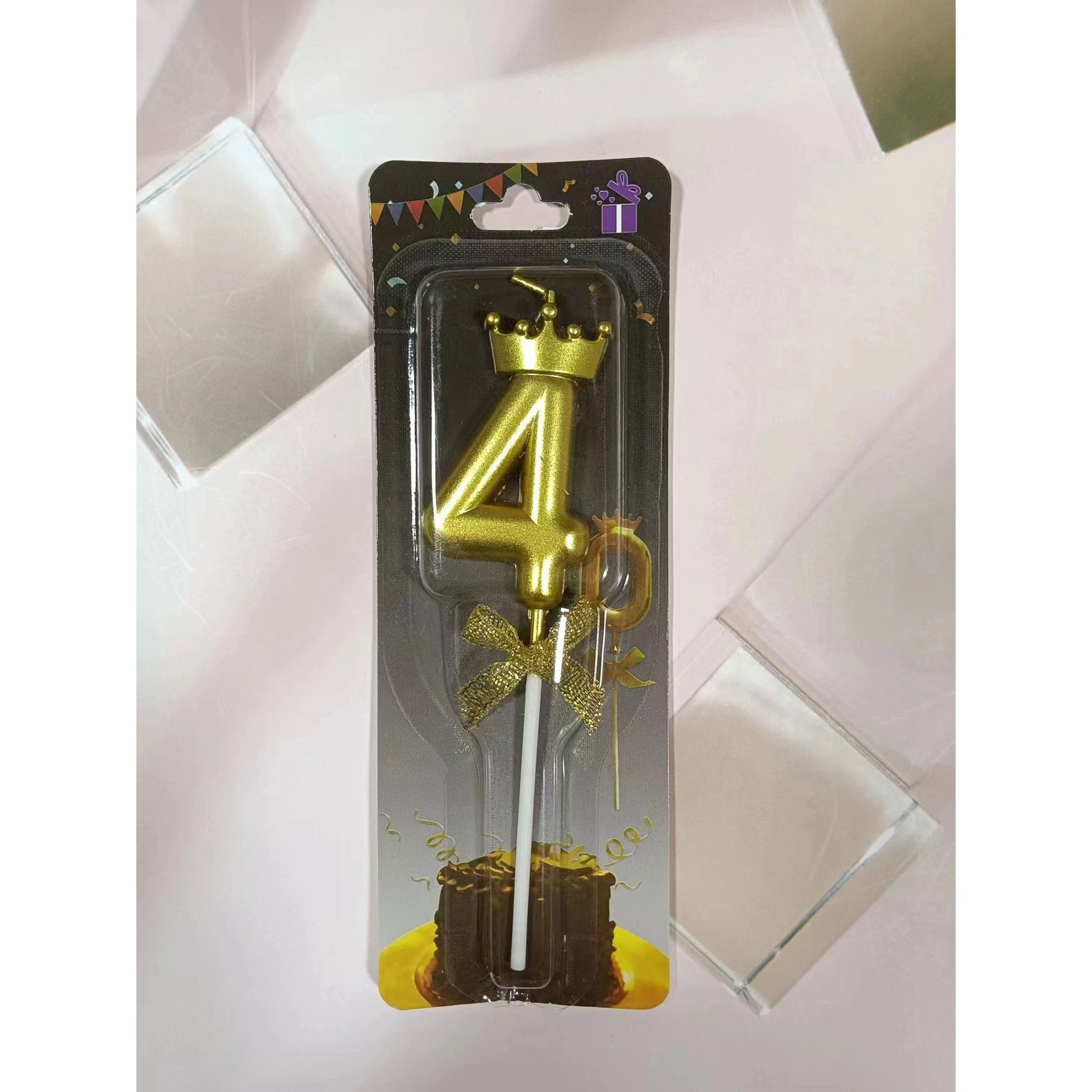Lumanare pentru Tort Cifra 4, Model Coroana, Gold, Flippy, Party [9]