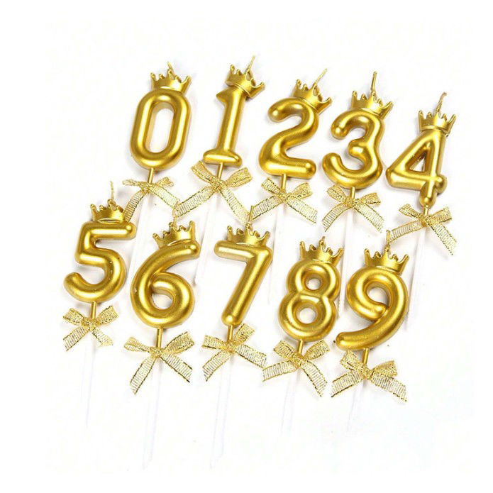 0 - 10 LEI - Lumanare pentru Tort Cifra 4, Model Coroana, Gold, Flippy, Party