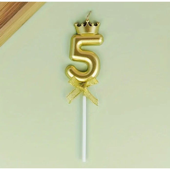 Lumanare pentru Tort Cifra 5, Model Coroana, Gold, Flippy, Party [11]