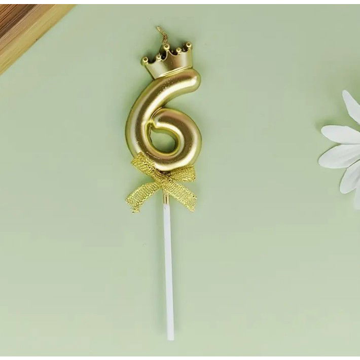 Lumanare pentru Tort Cifra 6, Model Coroana, Gold, Flippy, Party [11]