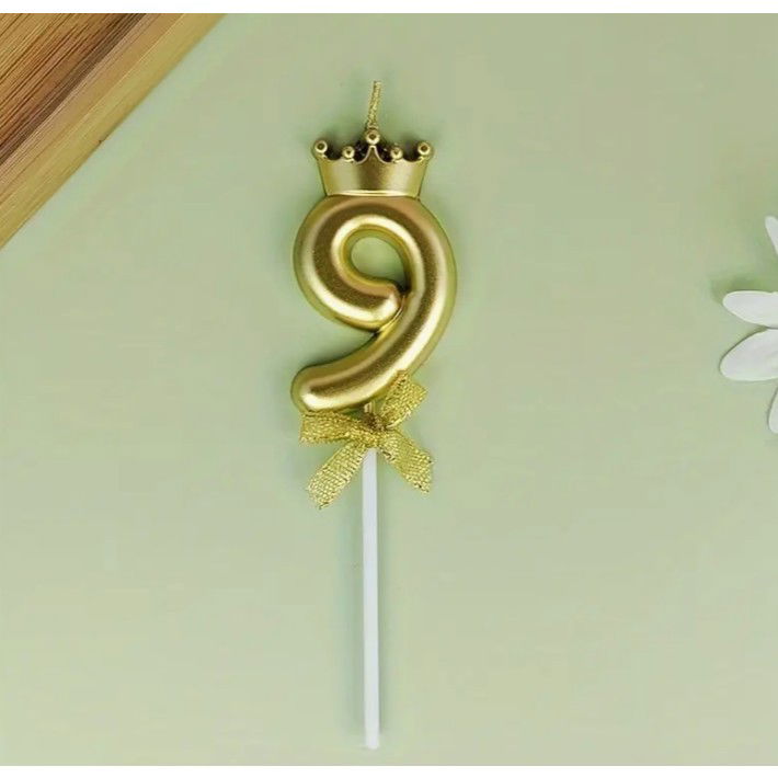 Lumanare pentru Tort Cifra 9, Model Coroana, Gold, Flippy, Party [8]