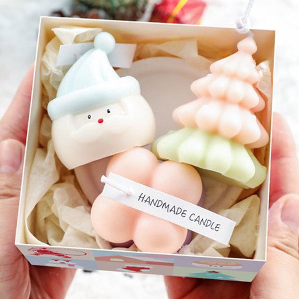 Lumanari - Lumanari Parfumate de Craciun, Flippy, Gift Box Set cu 3 Lumanari Aromaterapie, 11 x 11 x 7.5 cm, Roz Verde